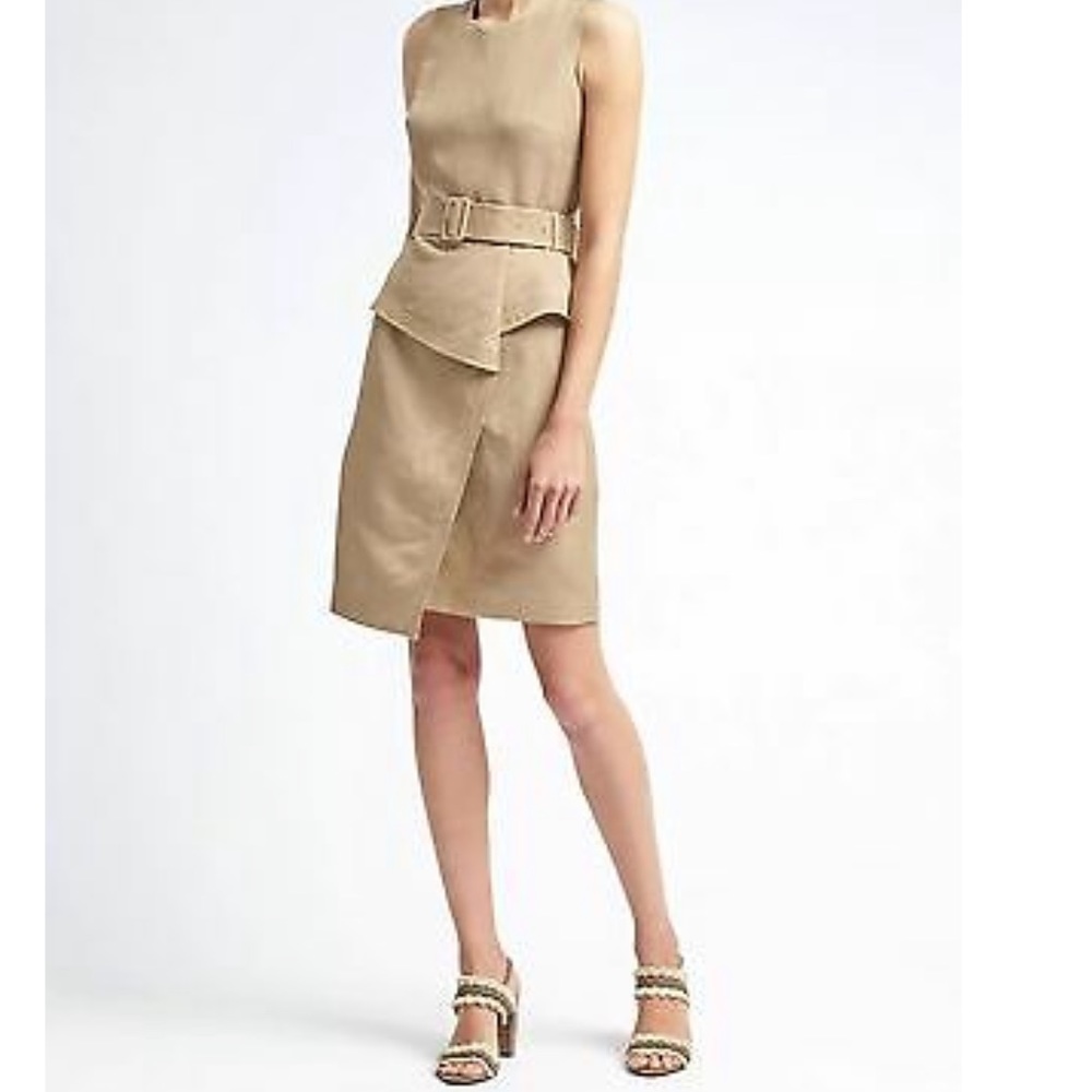 Banana Republic linen blend peplum utility dress gold sand